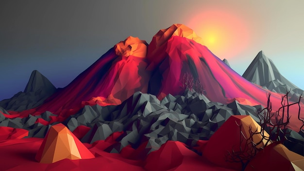 Low poly 3D Minimalistyczny krajobraz górski_ Generatywny Ai