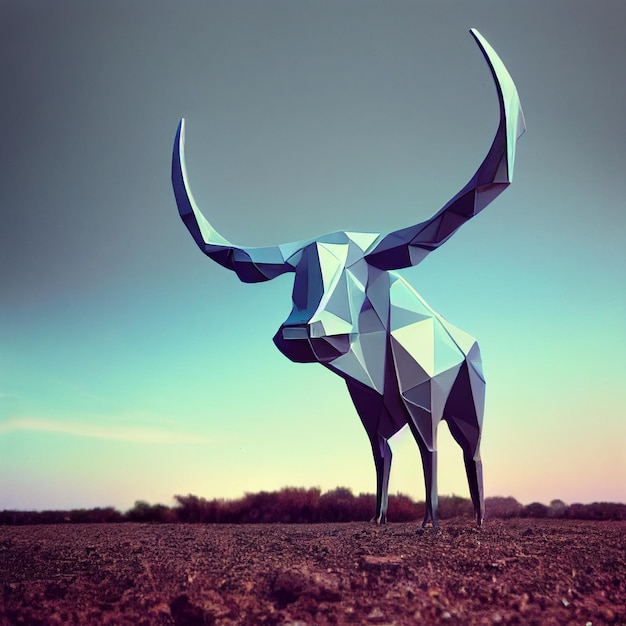 Low poly bull zwierząt srebrny kolor ilustracja renderowania 3d