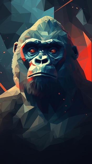 Low Poly Gorilla na ciemnym tle generatywnej sztucznej inteligencji