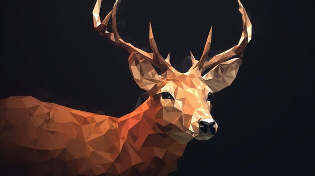 Zdjęcie low poly jeleń z czarnym tłem.