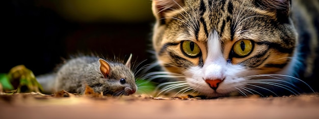 łowcy kotów i myszy, gryzonie w naturze, baner wykonany za pomocą generatywnej sztucznej inteligencji