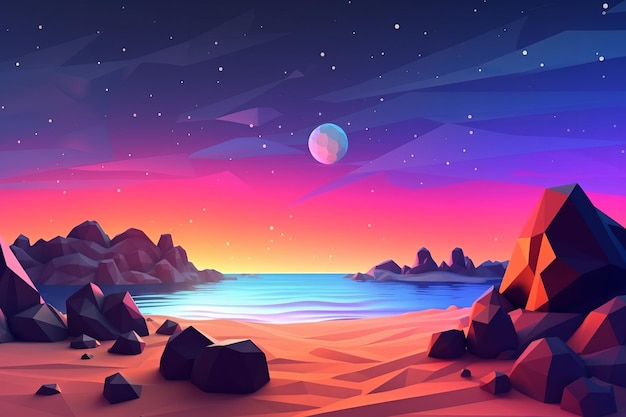 LowPoly Zmierzch Beachscape Tło