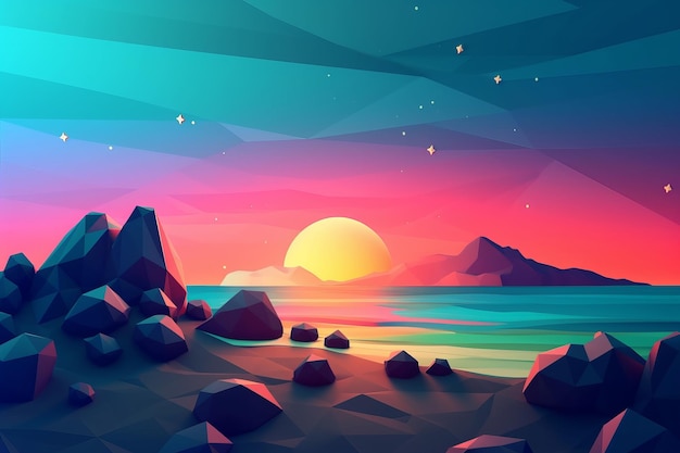 LowPoly Zmierzch Beachscape Tło