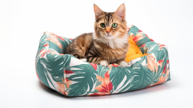 łóżko dla kotów z pluszowym wyłożeniem odizolowanym na białym tle