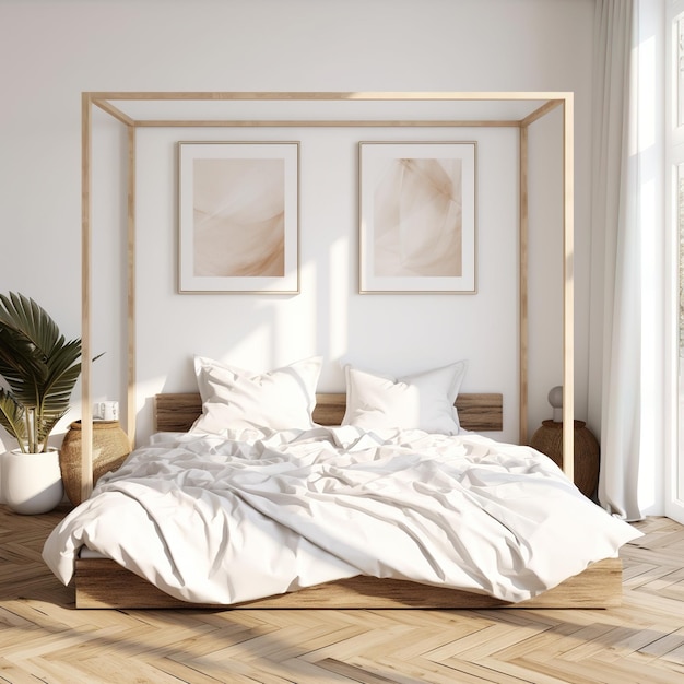 Łóżko z baldachimem w jasnej i przestronnej sypialni