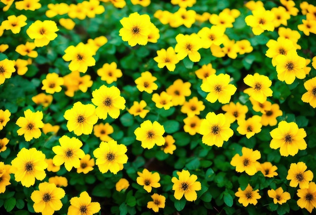 Łóżko żółte kwiaty z zielonymi liśćmi