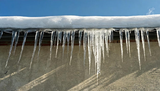 Zdjęcie lśniące lody na dachu na tle niebieskiego nieba