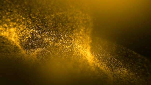 Lśniący magiczny pył i lekkie złote cząsteczki na czarnym tle.