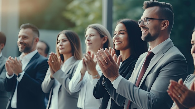 Ludzie biznesu oklaskiwali Grupa ludzi biznesu klaskali w rzędzie Tło transparentu