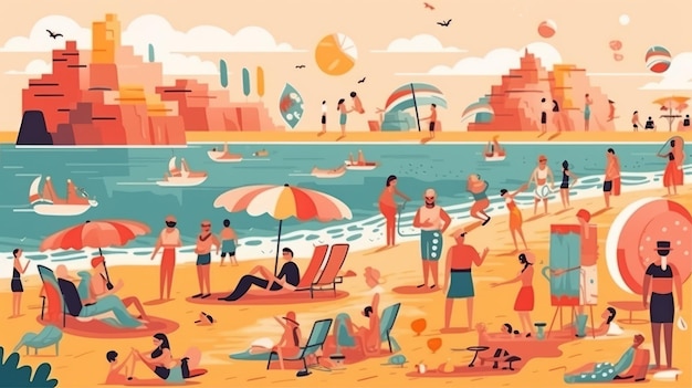 Ludzie korzystający z letnich wakacji na plaży Generacyjna sztuczna inteligencja