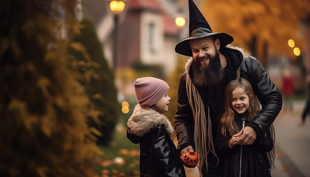 Zdjęcie ludzie, którzy świętują halloween, sąsiednia rodzina