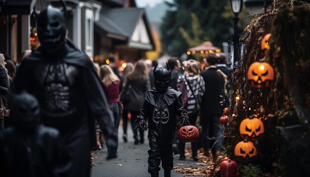 Zdjęcie ludzie, którzy świętują halloween, sąsiednia rodzina