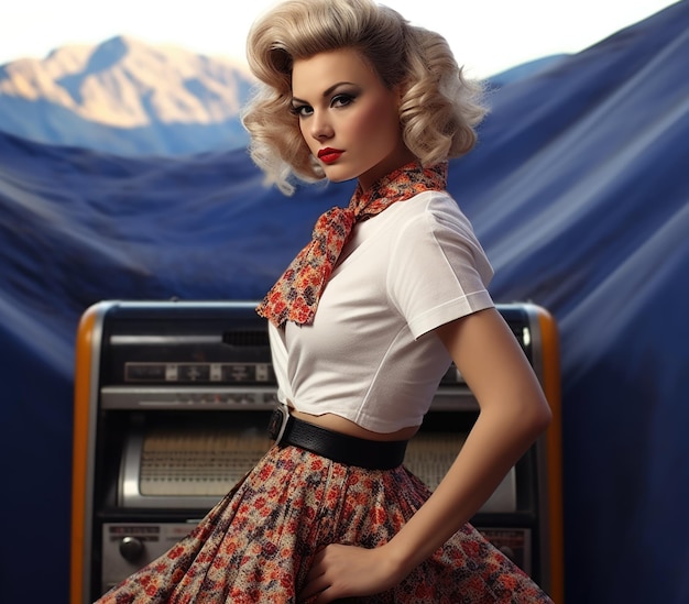Ludzie modne ubrania 1950 w stylu kultowego rock and roll obrazy Czasy jazdy muzyki modne fryzury stylowe ubrania śmiałe czyny skórzane kurtki i kolorowe suknie