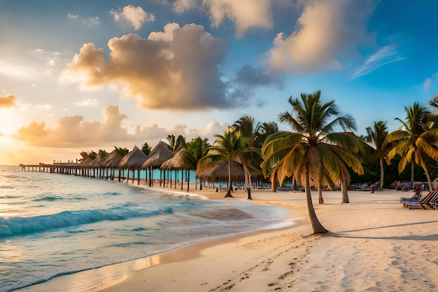 ludzie na piaszczystej plaży z kokosami w Playa del Carmen Yucatan w Meksyku