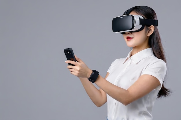 Ludzie noszący słuchawki VR do projektowania ręcznie od pustego pokoju do zbudowanego mebla pokaz ai generowane