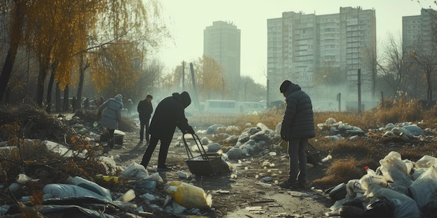 Ludzie oczyszczają park od śmieci Ekologia i czystość natury AI generatywny