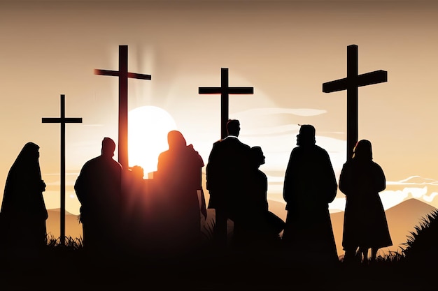 Ludzie pod krzyżem Jezusa Chrystusa