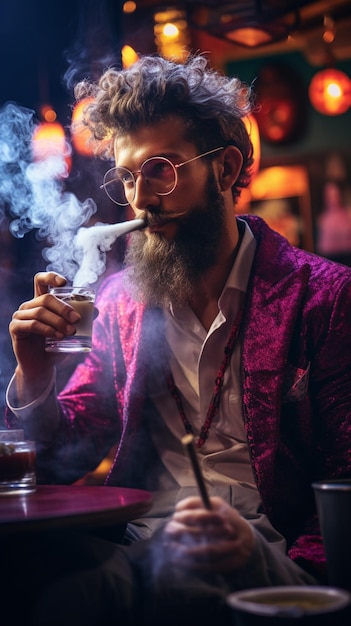 Zdjęcie ludzie relaksujący się, wapując z baru, palący papierosy, ai stworzył sztukę.