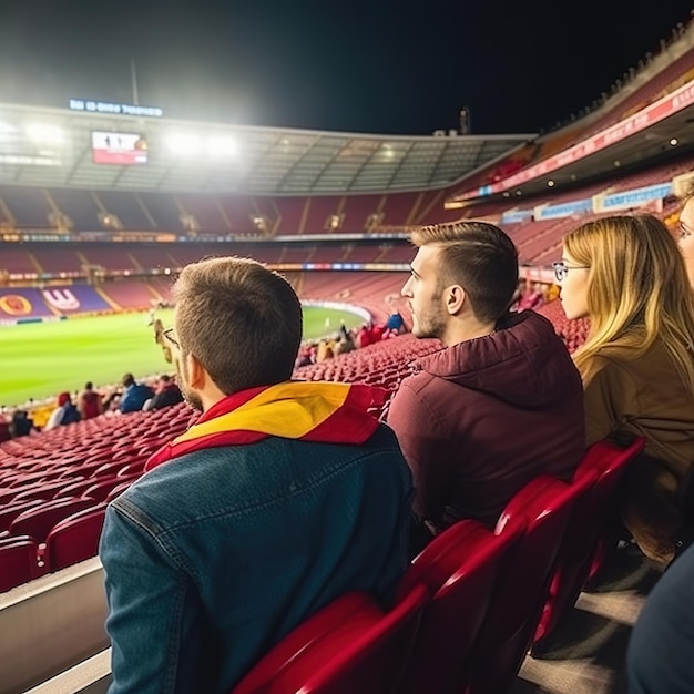 Ludzie siedzący na stadionie i oglądający mecz piłki nożnej