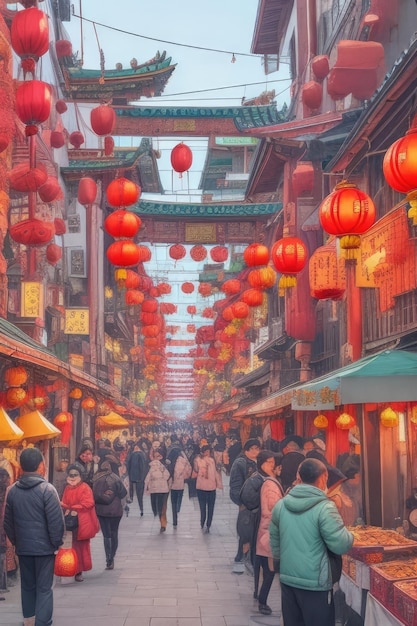 Ludzie świętują chiński Nowy Rok na ulicy.