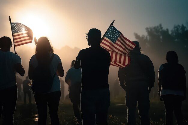 Ludzie Trzymający Flagę Usa America świętują 4 Lipca Ai