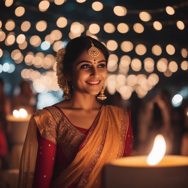 Ludzie w indyjskich strojach celebrują tradycyjny obraz festiwalu Diwali