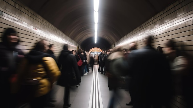 Ludzie w metrze w godzinach szczytu timelapse hyperlapse Zamazani w ruchu ludzie