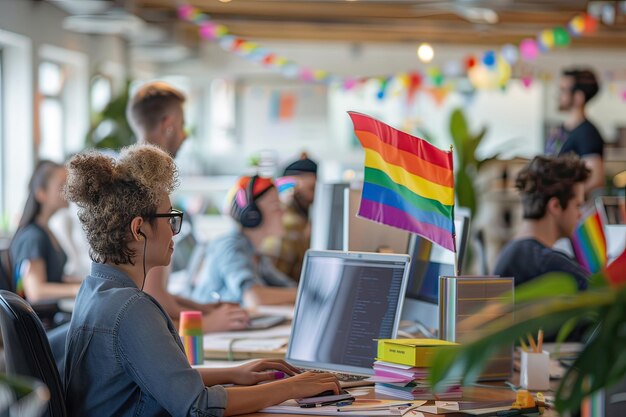 Ludzie w pracy świętują LGBTI Pride Generative AI