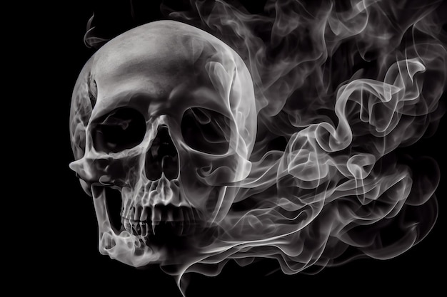 Ludzka czaszka w dymie papierosowym uzależnienie od nikotyny szkoda palenia ilustracji Generative AI