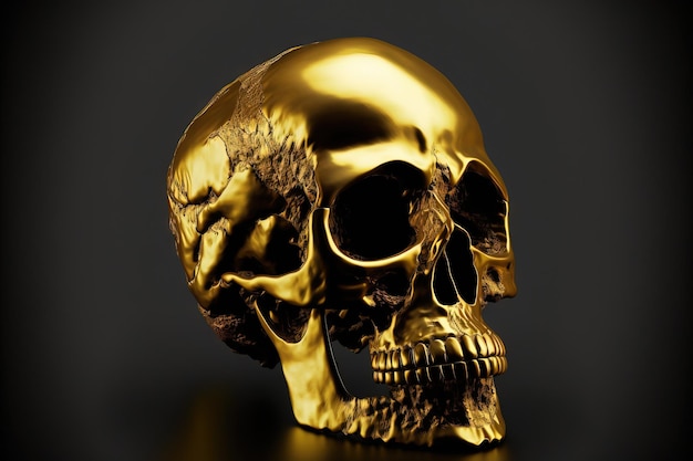Ludzka czaszka w złocie odizolowana na czarno