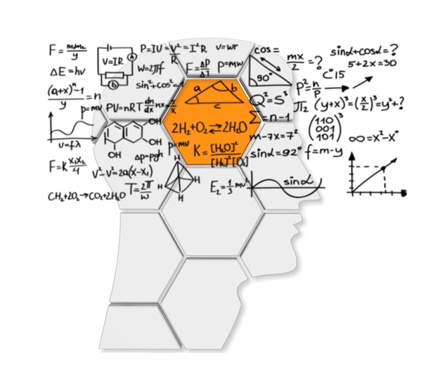 Zdjęcie ludzka głowa i formuły matematyczne