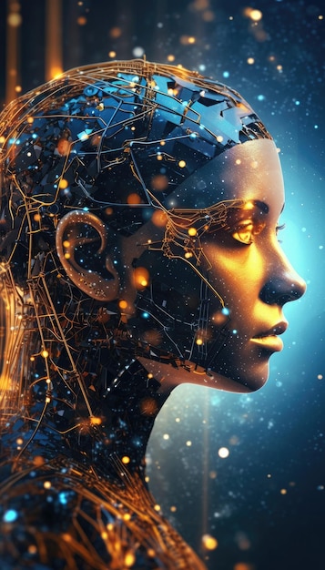 Ludzka głowa na przyszły wzrost osobliwości technologicznej przy użyciu głębokiego uczenia się generatywnej sztucznej inteligencji