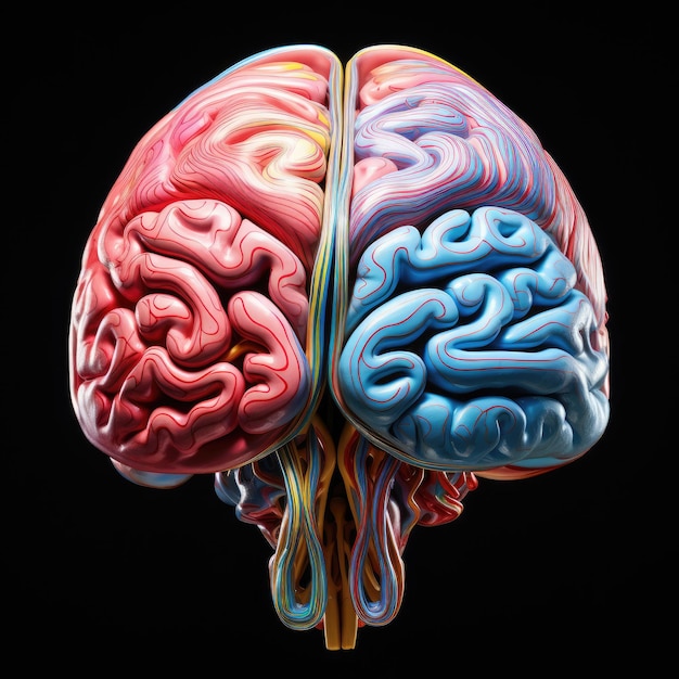 Ludzka głowa przedstawiająca kolorowe zarys mózgu