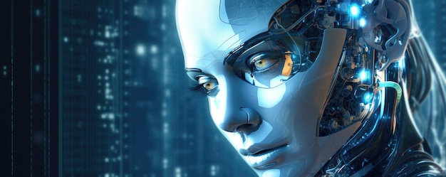 Ludzka głowa Sztuczna inteligencja dla przyszłości wzrost technologicznej singularności Generatywna AI