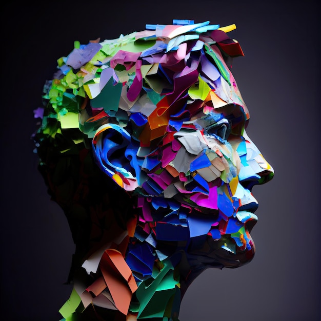 Ludzka głowa wykonana z plastikowej koncepcji ekologii śmieci Abstrakcyjna generatywna ilustracja AI