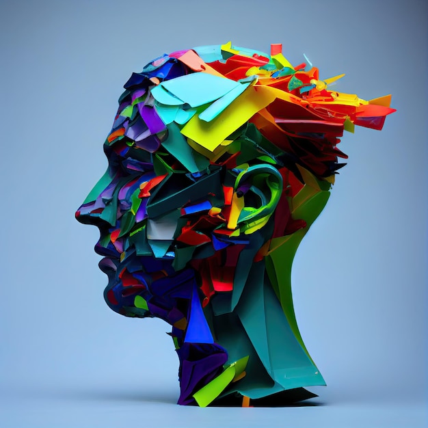 Ludzka głowa wykonana z plastikowej koncepcji ekologii śmieci Abstrakcyjna generatywna ilustracja AI