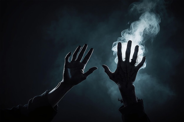 Ludzka ręka ducha na ciemnym tle