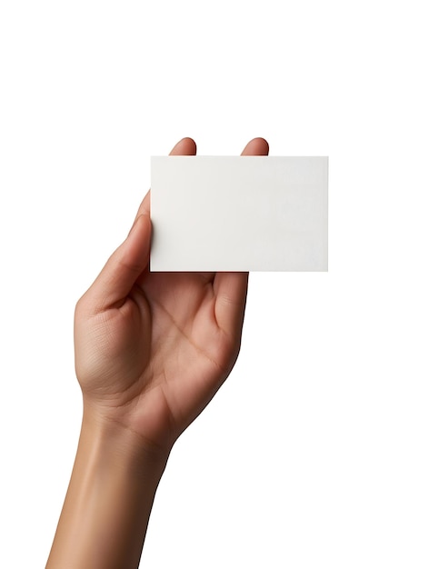 Ludzka ręka trzymająca pustą białą kartkę na białym tle