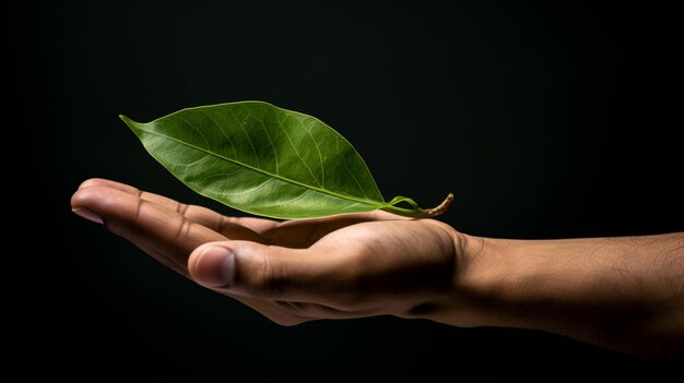 Zdjęcie ludzka ręka trzymająca zielony liść symbolizujący environmentalis
