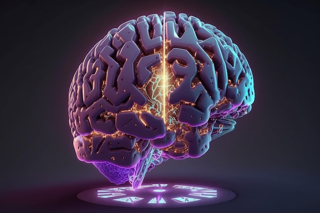 Ludzka świecąca ilustracja umysłu oświetlonego mózgiem Generacyjna sztuczna inteligencja