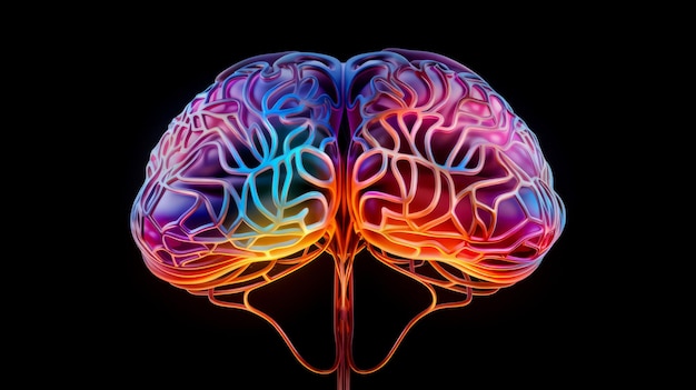 Ludzki mózg i sieć neuronowa na czarnym tle dla nauki projekt tła i tapety
