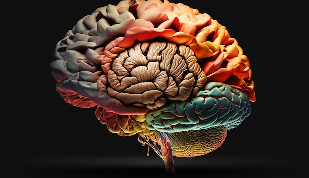 Ludzki mózg kwiat anatomii mentalny rysunek ilustracja obraz ai generowane sztuki