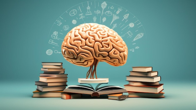 Zdjęcie ludzki mózg na górze książek
