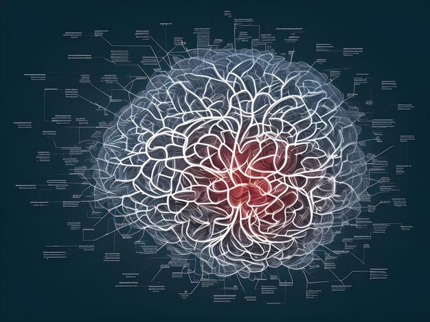 Zdjęcie ludzki mózg na umysłowym umyśle koncepcji sztuczna inteligencja sieci neuronowych cyfrowy mózg duże dane generatywne ai