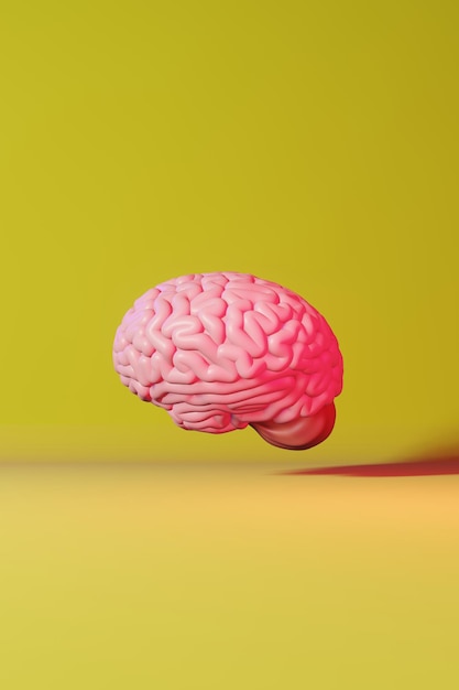 Ludzki mózg neon jasnożółte tło renderowania 3d Kreatywny pomysł Sztuczna inteligencja Umiejętności uczenia się języków