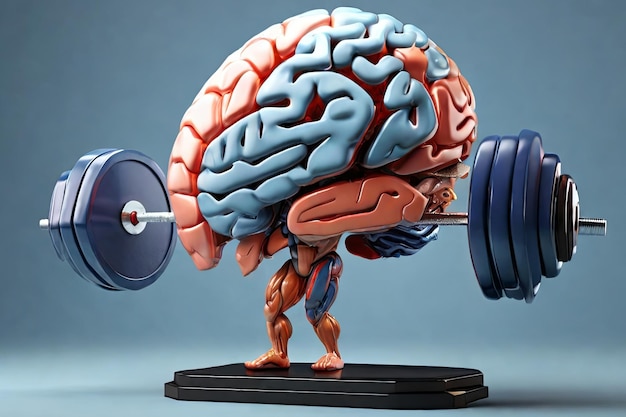 Ludzki mózg podnoszący ciężary do treningu umysłu Oświecające wgląd Renderowanie trójwymiarowe