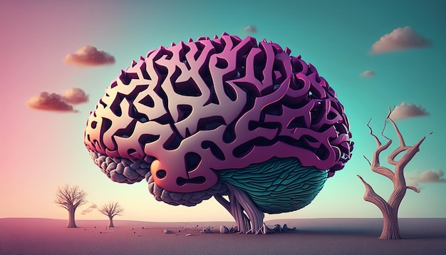 Ludzki mózg purpurowy kolor ilustracji obrazu Ai generowane sztuki