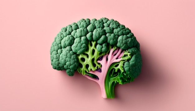 Ludzki mózg w postaci zielonych brokułów na różowym tle widok z góry Światowy dzień mózgu Zdrowe ciało
