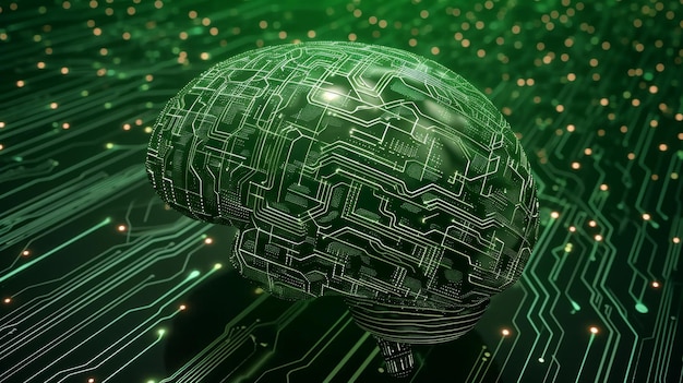 Ludzki mózg wykonany z mikroukładów sztuczna inteligencja i duże dane procesor komputerowy w f