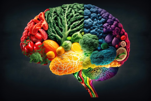 Ludzki mózg wykonany z różnych warzyw w koncepcji zdrowej żywności dla opieki zdrowotnej